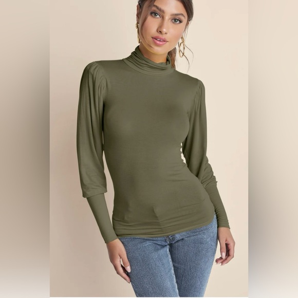 VENUS Turtleneck | Olive | M |Button Neck closure creates Beautiful Keyhole - Picture 4 of 12